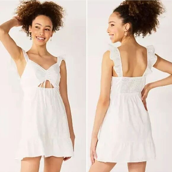 Live To Be Spoiled White Ruffled Eyelet Bodycon Dress With Cutout XL NWT - Picture 3 of 17
